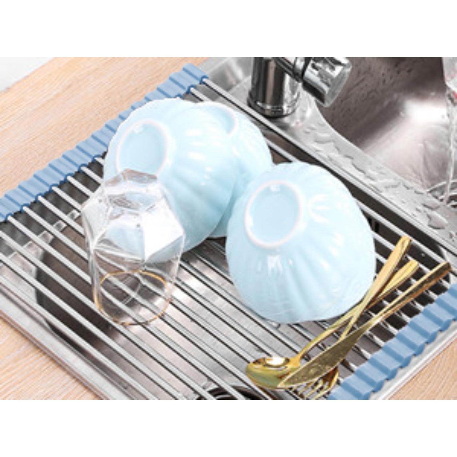 Roll Up Dish Drying Rack Over The Sink Foldable Stainless Steel Wire Drainer for Kitchen Sink Counter Storage 17.5x11.8 inches