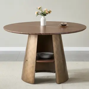 [Bellemave] 47.25 Inch Round Dining Table, Retro Coffee Table with Wood Tabletop & Metal Frame, Suitable For 4-6 People