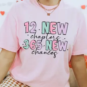 Happy New YearCotton- 12 New Chapters 365 New Chances Crewneck - Man.Menswear Tee T Shirt