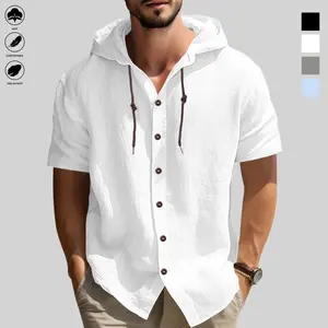 Men's casual hooded long-sleeved shirt - Button design, adjustable drawstring hood, non-elastic fabric, regular fit, suitable for spring and autumn outdoor hiking, camping, daily wear and parties