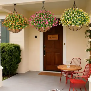 Artificial eucalyptus, camellia, and coconut palm flower baskets, hanging baskets, artificial flowers for home, garden, outdoor, and festive decorations