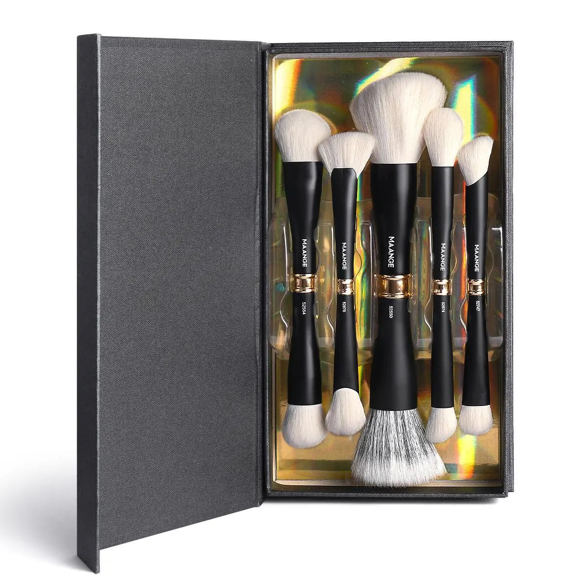 MAANGE 5pcs Double-Ended Metal Tube Makeup Brush Gift Set,Foundation Brush Loose Powder Brush Blush Brush Contour Brush Concealer Brush Eye Shadow Brush,Versatile High-Quality Brushes for Professional Makeup Application,Gift for Women & Girls