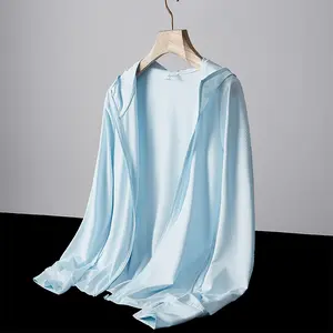 Summer lightweight ice silk UV-protection women’s swim jacket/cover-up with front zipper; fishing jacket; couples’ sun protection jacket for women