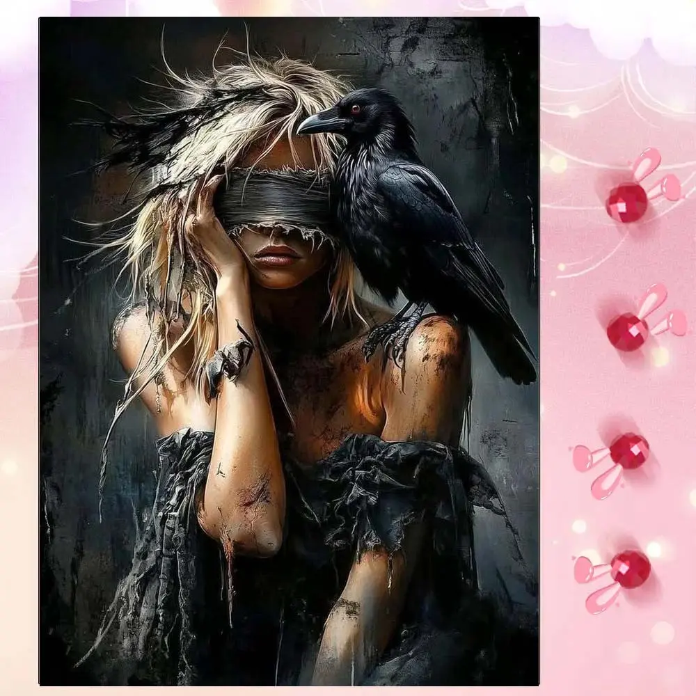 5D DIY Full Drill Round Diamond Painting - Diamond Art Kit Crow, Blonde, Broken. Mosaic, Canvas - DIY Decorative Painting, Home Wall Decor, Suitable for Halloween and Christmas, Birthday and Anniversary Gifts.