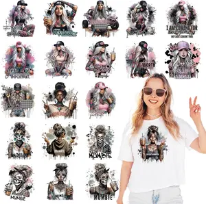 Dtf Transfers Ready to Press - 20 count Cool Style Girls Heat Transfer Vinyl Stickers Funny Mama Skull Coffee Iron on Patches Decals for T-Shirts Clothes Bag Pillow DIY Fabric Decor