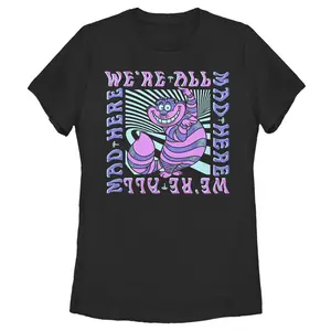 Women's Alice in Wonderland Cheshire Cat We're All Mad Here Colorful T-Shirt