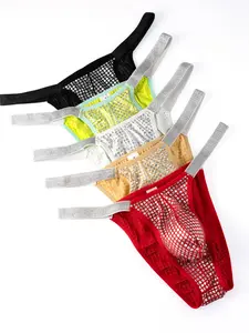 Men's Low Waist Thong Panties Set, Elegant Underwear, Sexy Lettuce Trim Design, Silver Color Narrow Edge, All Seasons, Adult Lingerie Gift