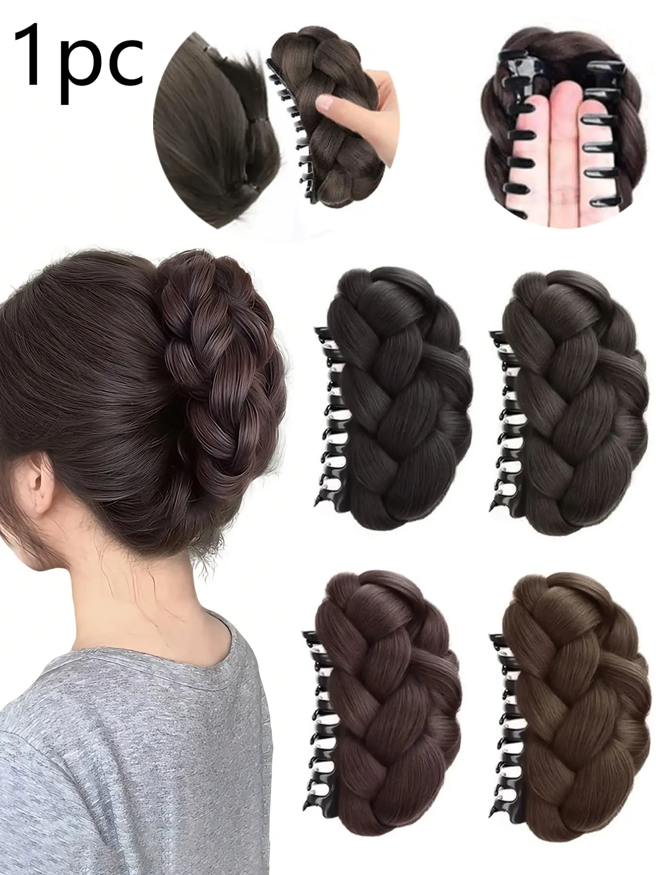 1pc Realistic Appearance Natural Hairpiece, Braided Texture Hair Claw, High Crown Design Bun Holder, Seamless Integration, Easy-To-Use Hair Accessory, Hair Accessories For Braids, Fashion Hair Accessories, Braided Hair Clips
