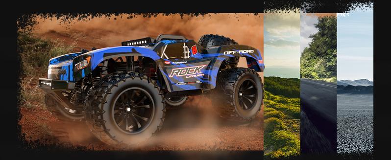 DEERC 1:12 RC Cars, 28MPH High Speed 4WD Off-Road Monster Truck, Short Course Truck with 2 Batteries, All Terrain Remote Control Car 2.4GHz, Spare Tire & LED Lights