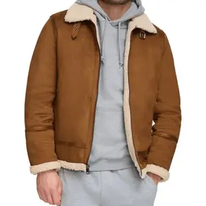Brown Leather Suede Shearling Jacket Mens