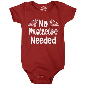 Baby Bodysuit No Mistletoe Needed Funny Christmas Kiss Graphic Novelty Jumper for Infants Funny Baby Onesies Christmas Clothes for Baby Novelty Onesie Red