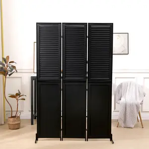 3 Panel Room Divider 6Ft Wood Folding Privacy Screen Black Room Separator Free Standing Wall Dividers (Black),Folding (Using high-quality and premium materials),Room Dividers,Room Divider Privacy Screens,for Home Office Bedroom