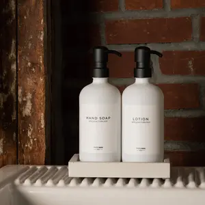 MaisoNovo Soap Dispensers 3-Piece Set | Soap and Lotion Dispenser Set|Bathroom Soap Dispenser|16.9oz White Bottles with Black Pumps Set of 2 with Tray