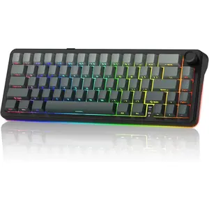 L65 60% Mechanical Keyboard  with Knob, Black Gaming Keyboard 4000mAh , Tri Mode USB-C/BT5.0/2.4G Gasket Mounted Key Board RGB Hot Swappable with Gradient keycaps-Linear
