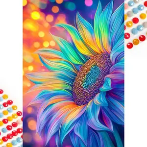 5D DIY Full Drill Round Diamond Painting - Diamond Art Painting Kit Rainbow Sunflower Mosaic, Canvas - DIY Decorative Painting, Home Wall Decor, Suitable for Halloween and Christmas, Birthday and Anniversary Gifts, Diamond Painting Kits