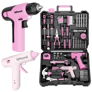 Pink 188-Piece Tool & Cordless Drill Set (with Storage Case) — Features 18+3 Torque Settings and an Integrated Work Light; the Ideal Choice for Home DIY electric Projects and Repair Tasks