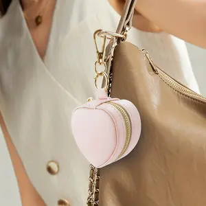 1-piece Mini Jewelry Box, Heart-shaped Keychain Jewelry Storage Box with Zipper Closure, Portable Jewelry Box, Jewelry Box Series