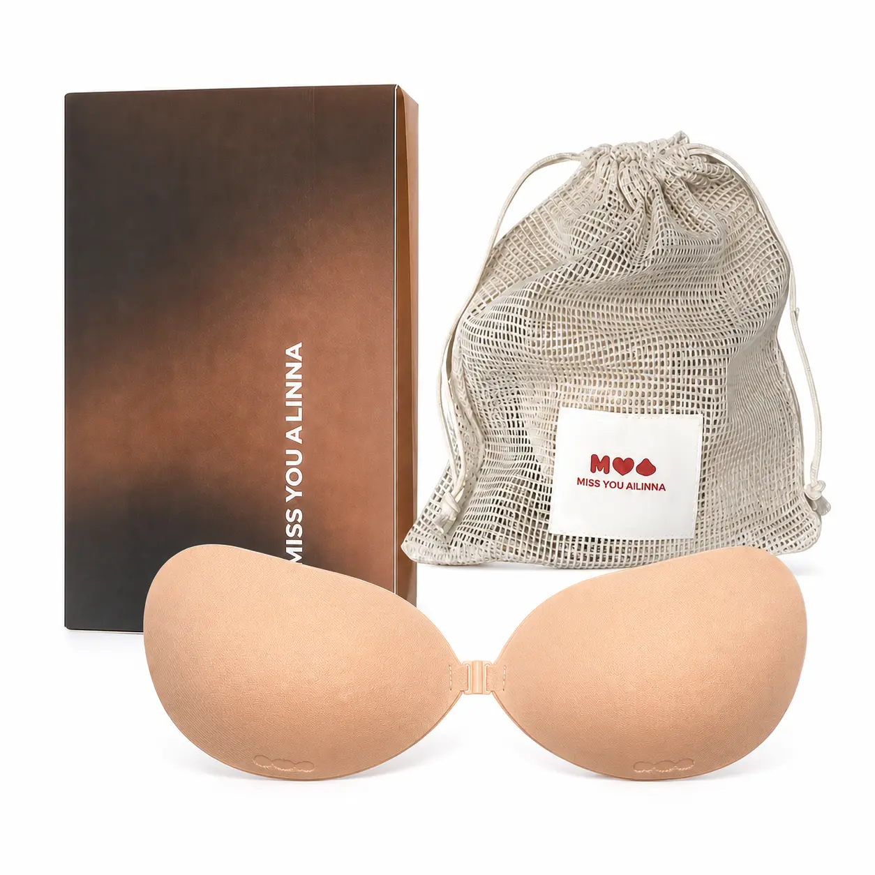 Miss You Alinna Seamless Push-Up Bra with Adjustable Straps and Soft Fabric for Comfortable Wear, Reusable Silicone Adhesive Bra for Women, Includes Storage Board