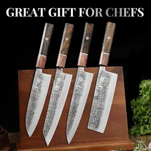 Japan Knife Set, 8'' Gyutou Chef Knife, 8'' Kiritsuke Chef Knife, 7'' Nakiri Knife, 7'' Santoku Knife- Sharp Kitchen Knife for Meat Cutting, High-Carbon Steel Cooking Knife