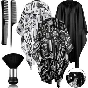 6 Pieces Salon Barber Capes Set Men Capes for Hair Stylist Hair Cutting Hairdresser Stylists Capes with Adjustable Snap Closure Neck Duster Brush and Combs
