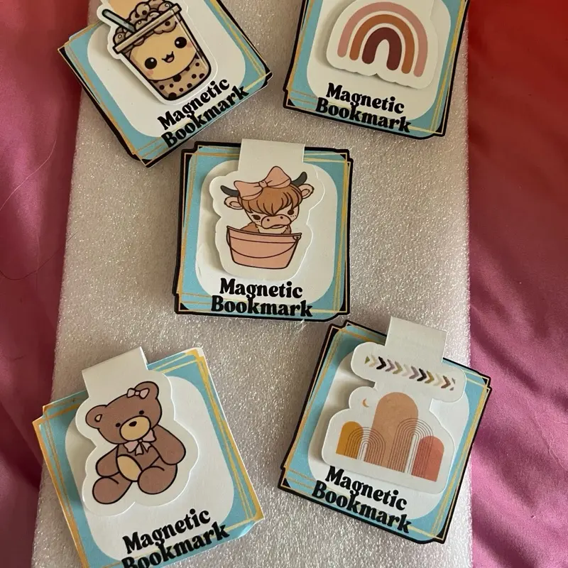 Magnetic Bookmarks - Cute Designs Featuring Caffeine Cup Rainbow Bear and House Shapes - Unique Page Markers