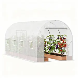 Walk-in Tunnel Greenhouse 14x6 Ft, Hoop Plant Hot House with Galvanized Steel Frame, Mesh PE Cover, Roll-Up Zipper Door & 8 Windows for Backyard Garden