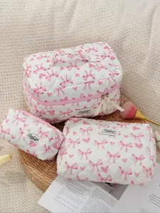 Bow Pattern Makeup Bag Set, Cute Cosmetic Bag, Large Capacity Travel Toiletry Organizer Bag, Zipper Makeup Organizer Pouch, Makeup Storage Bag