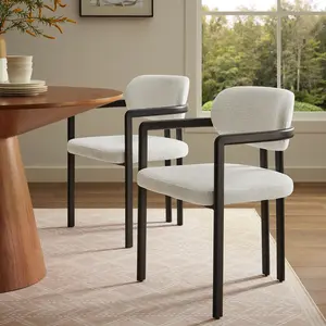 Elio Barrel Fabric and Metal Dining Chair in Black Cream