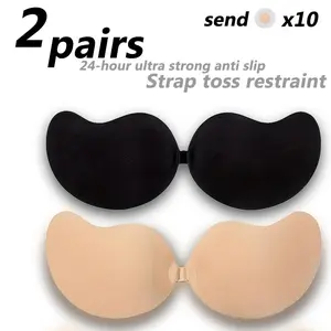 2 Pack Self-Adhesive Push-Up Women Bra Pads, No Shoulder Straps, Enhanced Adhesion, Soft Fabric, Ideal for Sports Bras, Underwear & Everyday Wear