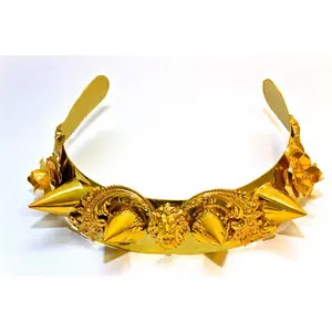 24K Gold-Plated Baroque Spike Lion Diadem Tiara in Brass