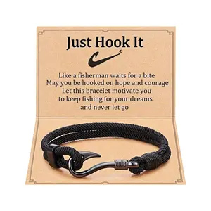 OIDEA Funny Fishing Gifts Stainless Steel Fish Hook Bracelet for Men Women with Message Card