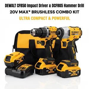 DeWalt DCF805 Impact Drill 1/2 Inch Chuck 90 N m and DCF850 Impact Driver 1/4 Inch Hex 205 N m Kit with 2 Speed and 3 Speed for Drilling and Fastening 13mm Chuck LEDs Batteries and Charger Included powertools cordless wrench