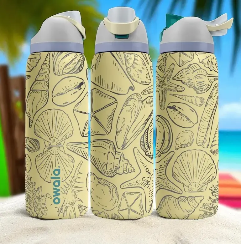 Owala Engraved Seashell Tumbler with Straw | Ocean Inspired Stainless Steel Travel Cup | Beach Style Insulated Water Bottle with Leak Resistant Lid