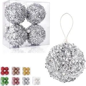 4.25" Silver Shatterproof Christmas Ball Ornaments, 4pc Set for Xmas Trees and Holiday Decor