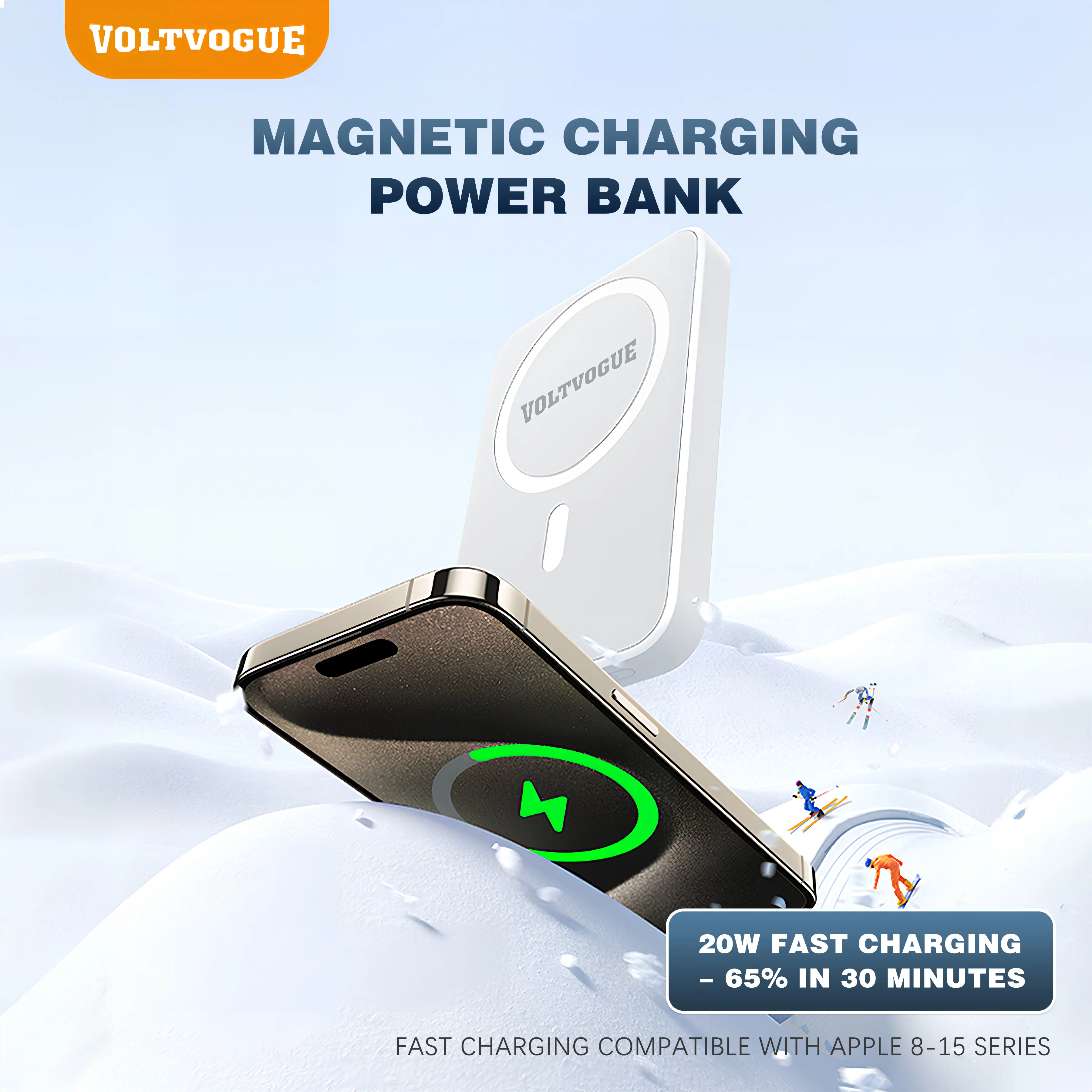 VOLTVOGUE Wireless Magnetic Quick Charge Power Bank, 20W High-Speed Charging, Lightweight and Portable, Fast Charging Supports Wireless Charging, Elegant White Design, High-Quality Material.10000mAh Accessories Compact Devices Phone Smartphone Chargeable