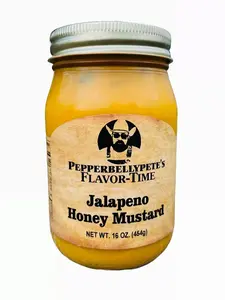 Pepper Belly Pete's Jalapeno Honey Mustard 16 oz Jar Flavor Time Hot Sauce Condiment