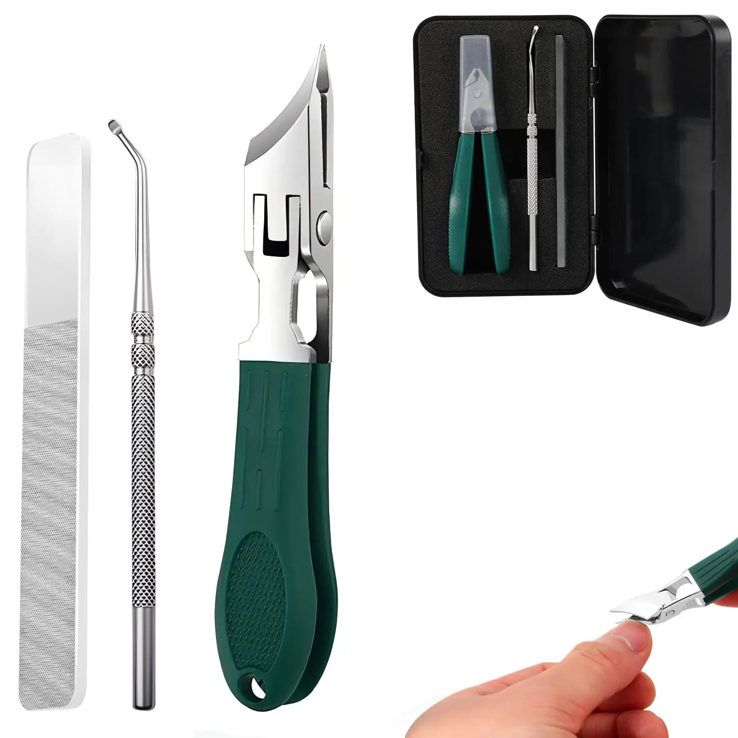 Eagle Beak Beveled Nail Clippers, Wide Jaw Opening Anti-Splash Slanted Nail Clipper, Splashproof Nail Clippers 3-Piece Set for Thick and Ingrown Nails, for Women and Men