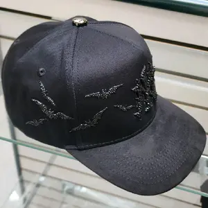 BATS BLACK CRYSTALS WITH SUEDE BRIM HAT     100% ORIGINAL AND GUARANTEED QUALITY J/A