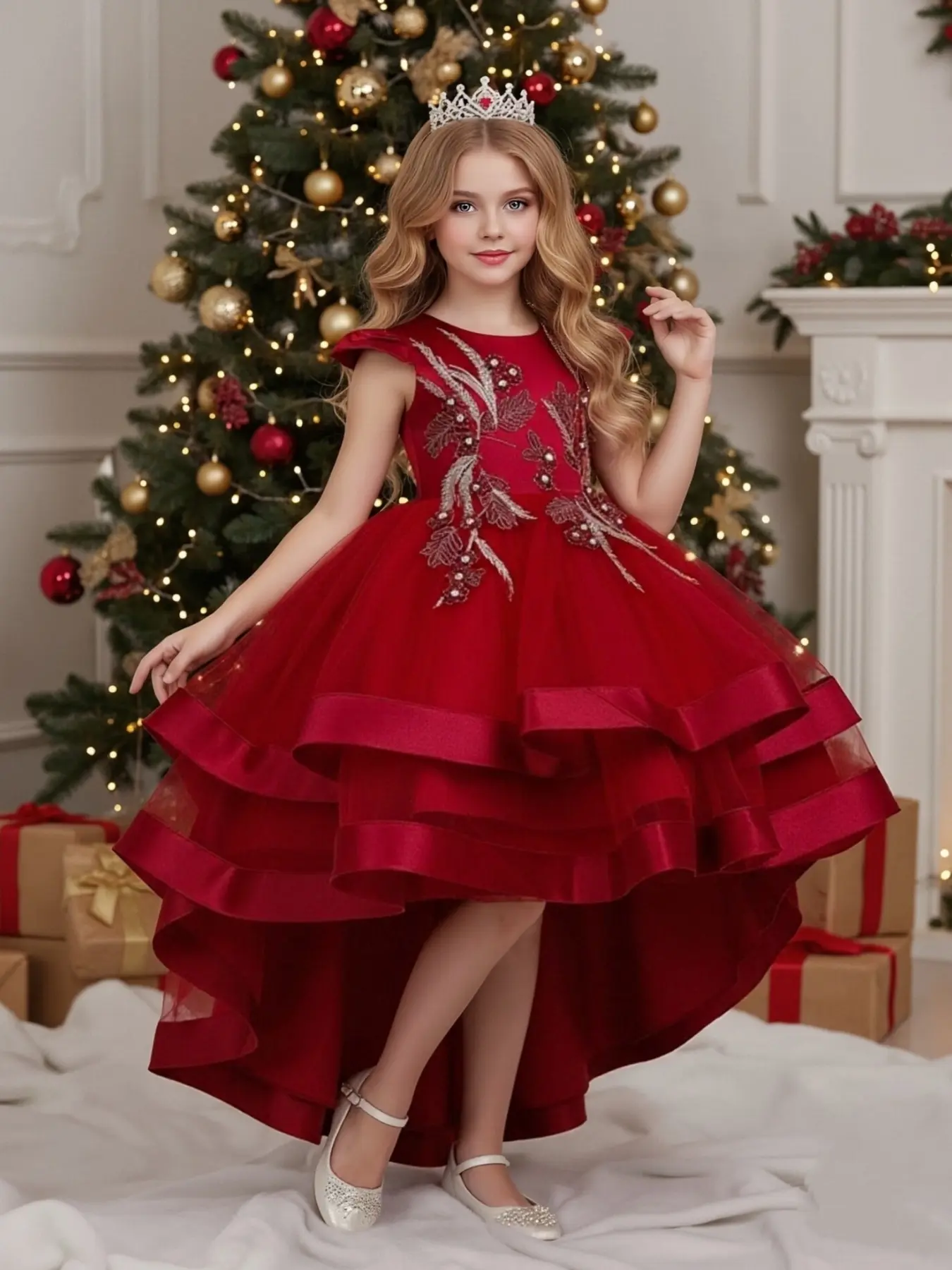 Girls' Halloween Christmas Dress, Princess Seraphina Dress, Long Tail Party  Gown, Embroidered Flowers, Multi-Layer Mesh Skirt Design, Princess Style -  TikTok Shop