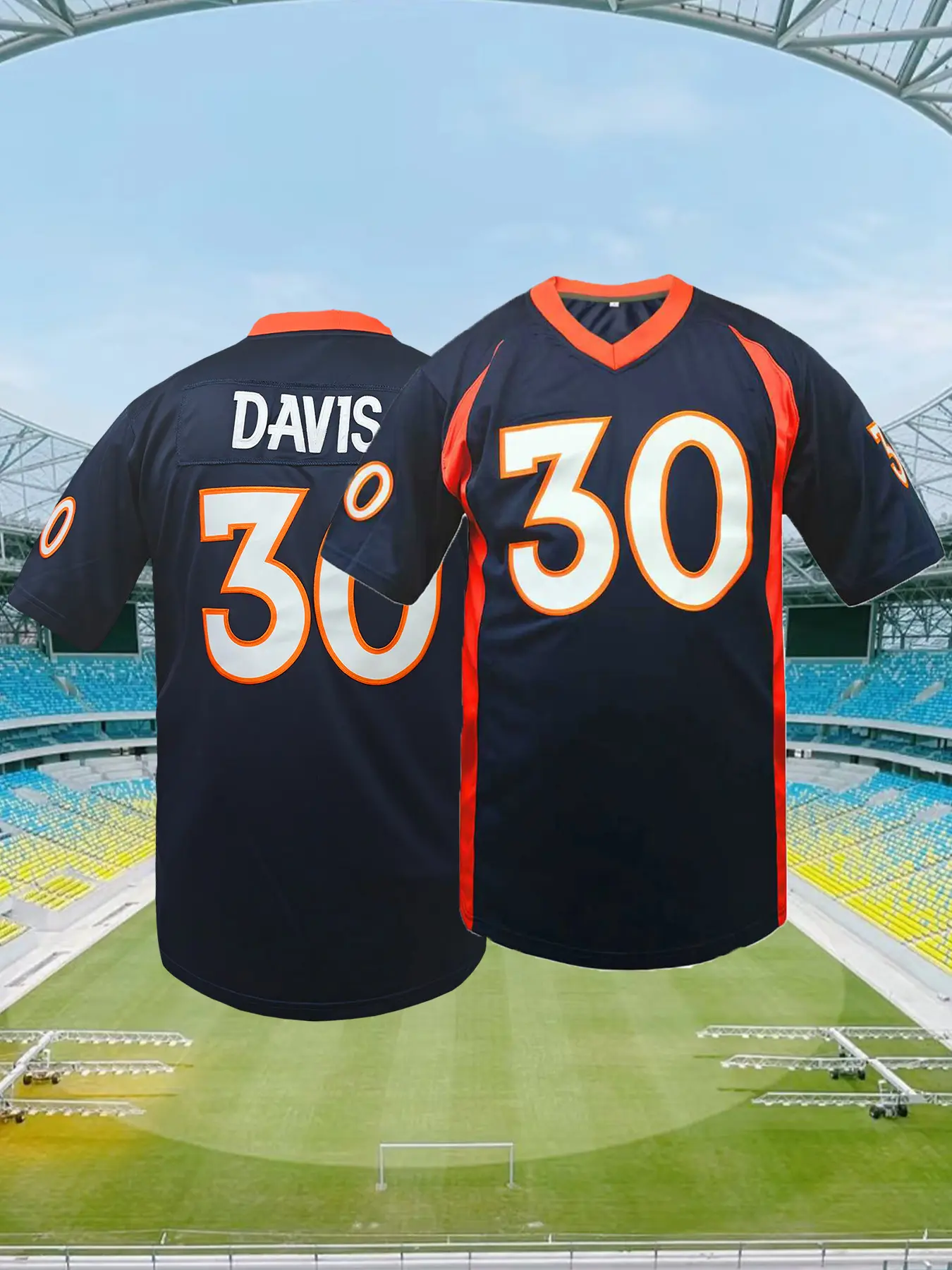 Men's Loose Fit Embroidered Short Sleeve Sportswear Top, Broncos #30 Football T-Shirt,Breathable and Comfortable Design,High Quality Football Jersey,Athletic Top,Ideal for Outdoor Activities & Training, All-Season Wear
