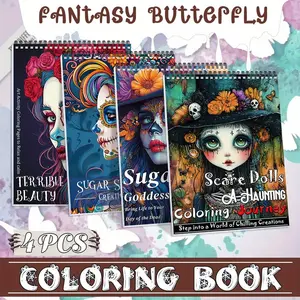 4pcs Adult Coloring Books - Exquisite Themes Featuring Terrible Women, Sugar Skull Women & Scare Dolls - A4 Spiral Bound - High-Quality Thick Paper - Beginner-Friendly Therapeutic Artwork for Mindfulness & Relaxation - Ideal Gift for Leisure Activities