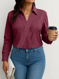 Spring Summer Plus Size Women's Simple Fashion Polo Shirt, Casual Top Blouse with Pockets, Ladies Workwear Clothing
