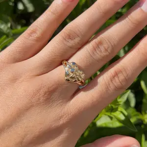 Heart Nugget Ring - 14k Gold Plated Ring with Intricate Filigree Design and Opal Accents for Women