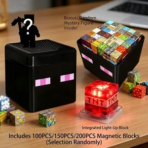 200pcs LED Magnetic Building Blocks Set, Stem Educational Toy for Kids Ages 4-12, Creative Puzzle with Storage Box, Birthday Christmas Gift