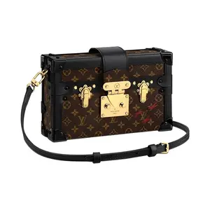 Pre-owned Louis Vuitton Canvas Crossbody Bags PETITE MALLE Classic Monogram Metallic S lock Clasp Coated Calf Leather Hard Case Handbag Shoulder Bag Crossbody Bag Black Brown