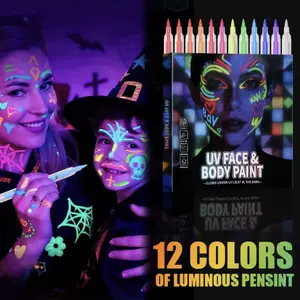 UV Neon Face Paint Markers , Glow in the Dark Body Paint under Black Light, Washable Temporary Tattoo Markers for Christmas Gifts Stocking Stuffers Glow Party Favors Halloween Makeup