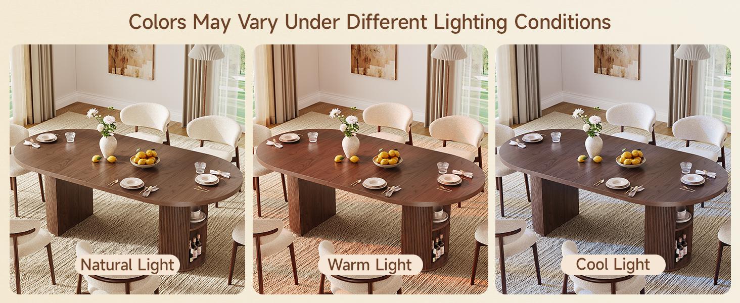 【BackToSchool】ONBRILL 41-78 Inch Extendable Dining Table for 4-8, Gorgeous Fluted Expandable Kitchen Table with Storage, 2 Leaf, Mid Century Modern Oval Dinner Tables for Dining Room, Kitchen, Living Room BackToSchool