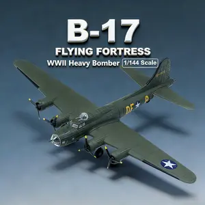 Boeing B-17 Flying Fortress B-17 Die-Cast Model – 1/144 Scale WWII Heavy Bomber Replica with Display Stand, Highly Detailed, 6.5” Length x 8.5” Wingspan, Adult Collectible Ages 14+，Gift