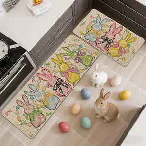 Easter Kitchen Mat with Cute Colorful Bunny Design, Cute Bunny Pattern, Soft Comfortable Velvet Rug, Perfect Easter Gift for Kitchen Bedroom Living Room Corridor