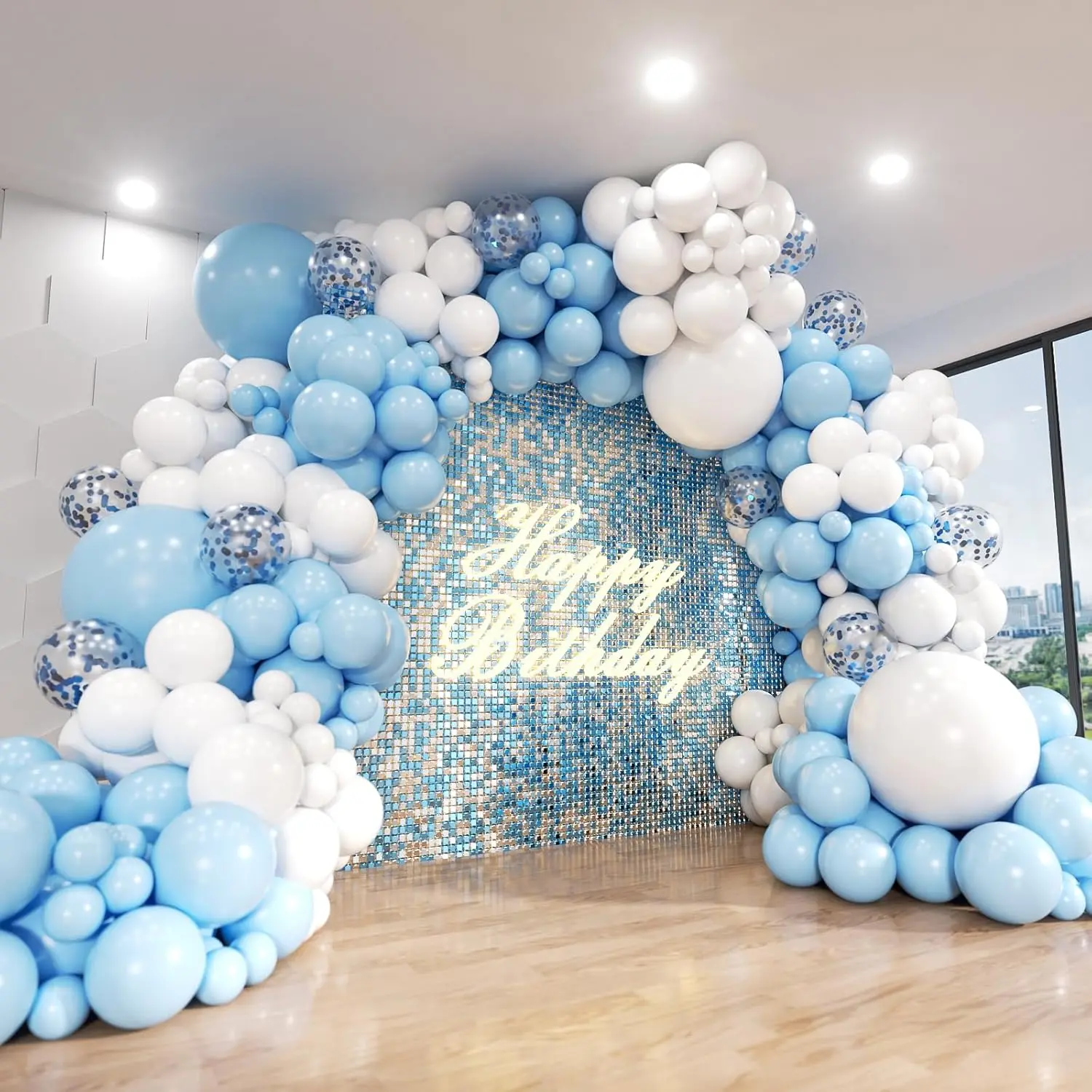 Blue and White Balloon Arch Kit, ADOINBY 140Pcs Pastel Light Blue and White Balloon Garland kit, 18 12 10 5 Inch Different Size Balloons for Shower Birthday Gender Reveal Anniversary Decorations